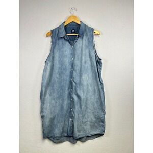 Route 66 Womens Denim Shirt Dress Blue Frayed Hem Size XL Western Cowgirl